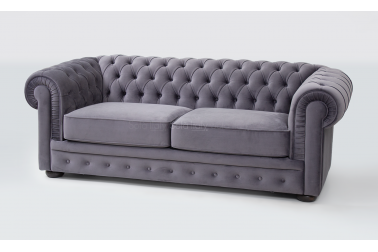 Divano Chesterfield 2 posti - Rivestimento in velluto antimacchia colore 23 grigio 